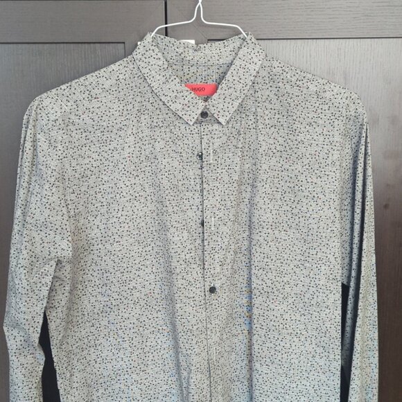 Hugo Boss Slim Fit 100% Cotton Black & Gray Speckled Shirt - Size L - Picture 2 of 6